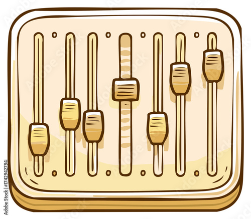 Cartoon Vector Audio Mixer Panel with Sliders for Sound Production
