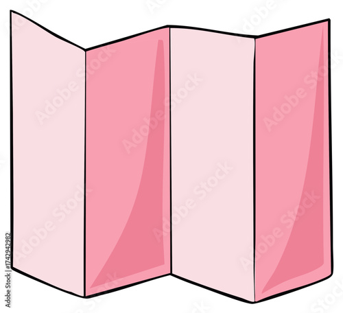 Simple cartoon illustration of a blank pink four panel accordion fold brochure or map