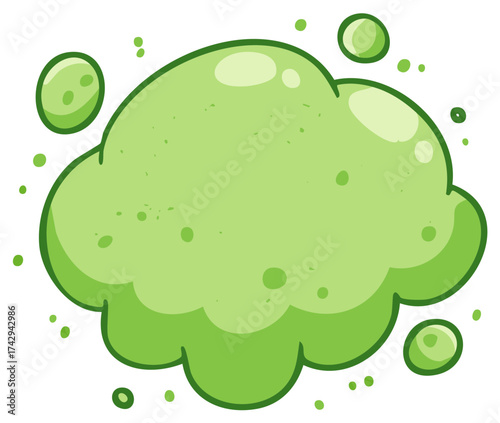 Cartoon Light Green Cloud with Bubbles, Representing Toxic, Gas or Slime