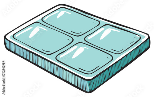 Illustration of a cartoon ice cube tray with ice cubes