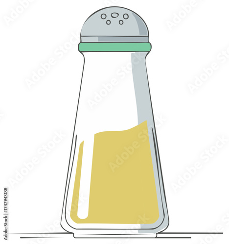 Illustration of Transparent Shaker with Yellow Content and Silver Lid on Table