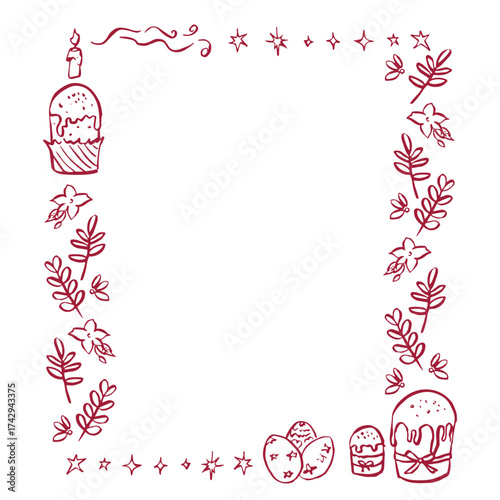 Cute frame, wreath with Easter eggs in cherry color