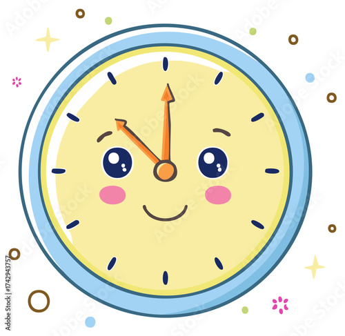 Charming Smiling Clock Character with Pastel Hues Indicating Eleven O'Clock