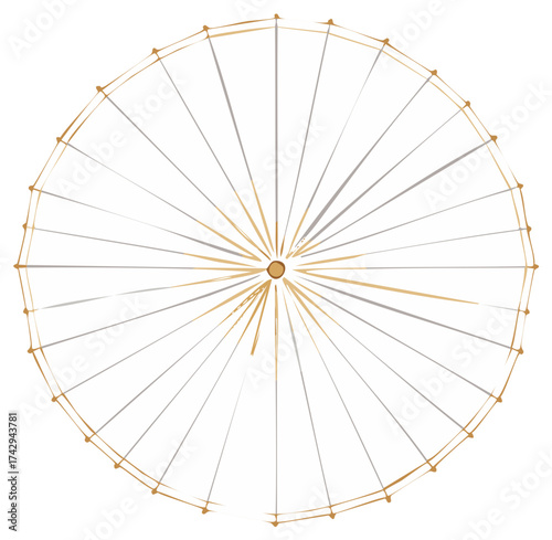 Elegant Golden and Gray Oriental Parasol with Many Spokes