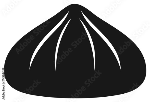 Simple black silhouette icon of a Chinese steamed dumpling or bao bun for Asian cuisine