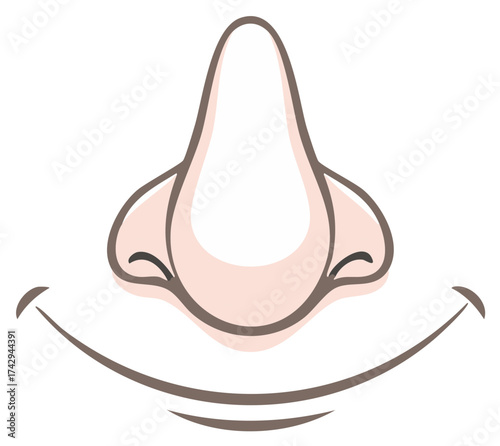 Cartoon face with a smile featuring a prominent nose and friendly facial expression in playful minimalist style