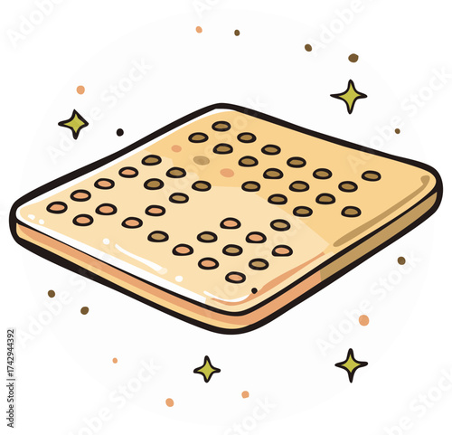 Hand drawn salty cracker illustration with holes and sparkles a perfect snack for dipping and eating