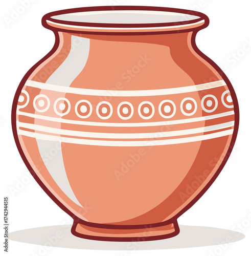 Cartoon Illustration of an Earthenware Pot with Geometric Design Pattern