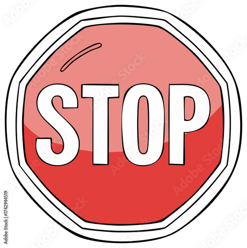 Stylized red octagonal STOP sign illustration with a white border and lettering.