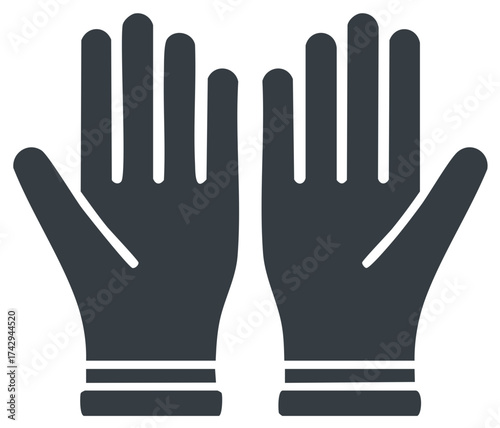 Pair of dark grey protective gloves shown palm up, designed for safety and cleanliness