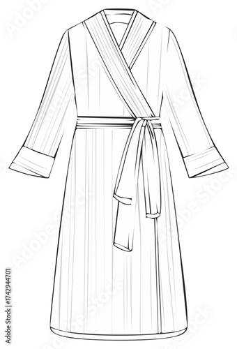 Simple line art illustration of a robe with a wrap around style with a tie belt