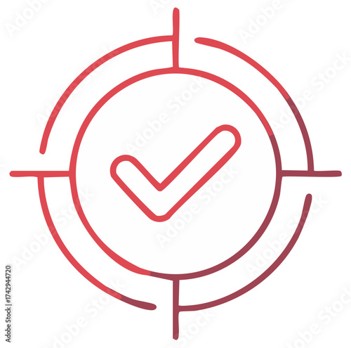 Red Check Mark Inside Circular Target Designating Correctness Completion