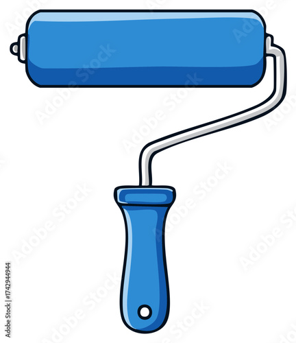 Isolated Blue Paint Roller Vector Illustration Simple Hand Drawn Style Art Decorating Home Improvement Tool