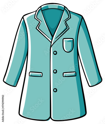 Illustrated Light Blue Lab Coat with Pocket and Buttons for Science or Medicine