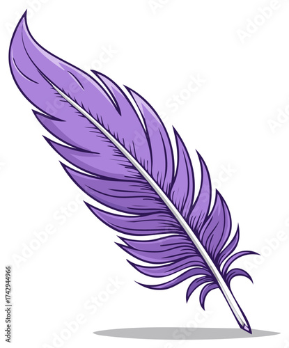 Cartoon Plumage: Stylized Purple Feather, Soft Light Shadow, Decorative Element, Art and Illustration