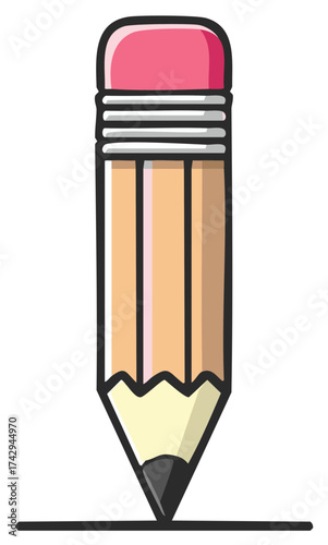 Drawn pencil cartoon icon vector with eraser creating line on white background