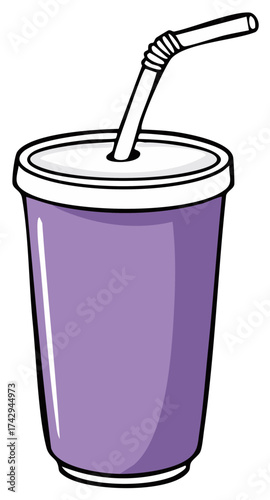 Cartoon Purple Drink Cup with Straw Beverage Container Illustration