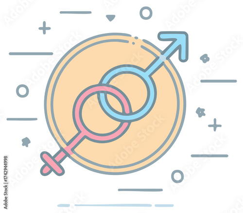 Male and Female Gender Symbols in a Circle. LGBTQ, gender, icon