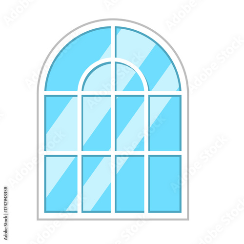 Large Arched Window with Multiple Panels Vector