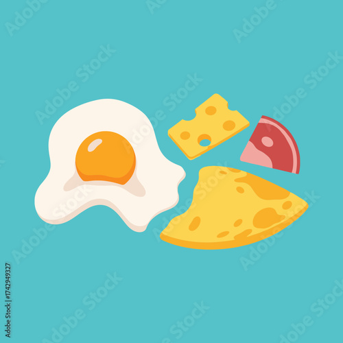 A simple cartoon illustration of breakfast food items.