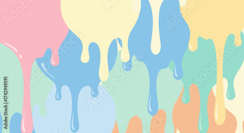 Colorful paint drips in pastel hues create a vibrant artistic display.