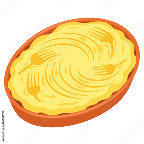 Delicious Mashed Potatoes in an Oval Dish with Fork Marks.