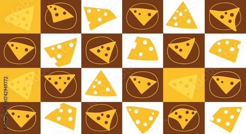 Delicious Swiss Cheese Slices with Holes in a Checkerboard Pattern.