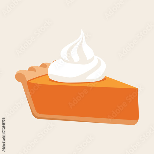 Delicious Slice of Pumpkin Pie with Whipped Cream.