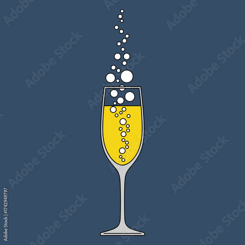 Elegant Champagne Flute with Effervescent Bubbles.