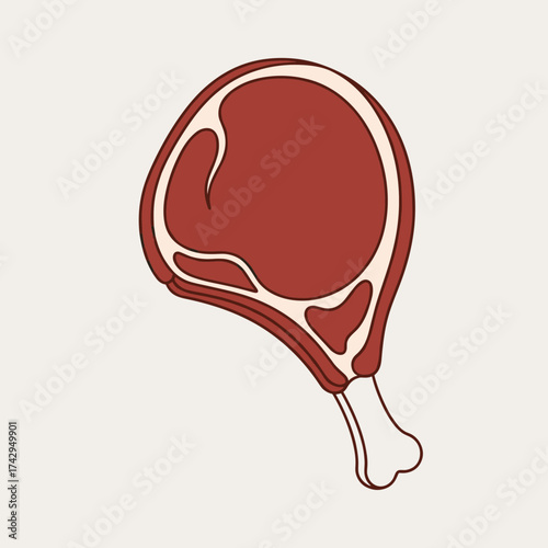 Illustration of a Raw Lamb Chop with Bone.