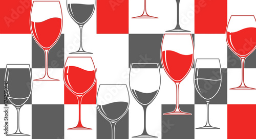 Stylized Graphic Illustration of Red Wine Glasses.