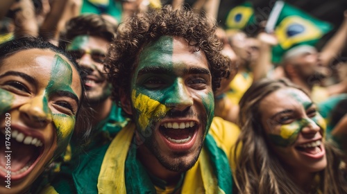Brazilian Fans Celebrating with Face Paint