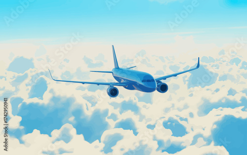 Modern commercial airplane flying high above the clouds with blue sky a symbol of travel and transportation offering a unique perspective
