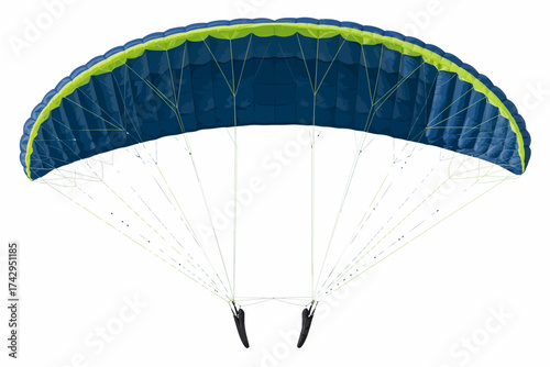 Open Paragliding Canopy with Blue and Green Fabric on a Clean White Background for Aerial Adventures and Recreational Sports