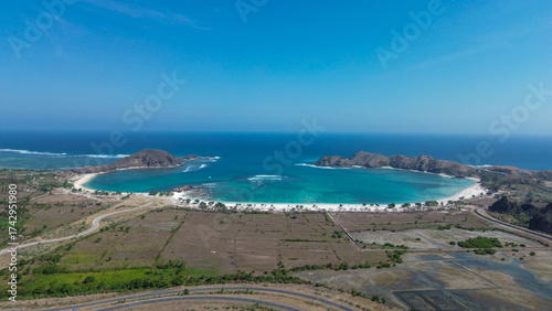 Aerial View Tropical Tanjung Aan Beach, Lombok Indonesia