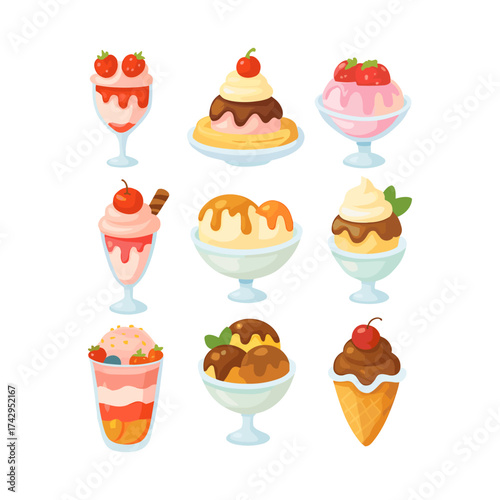 ice cream desserts set. ice cream separately objects 