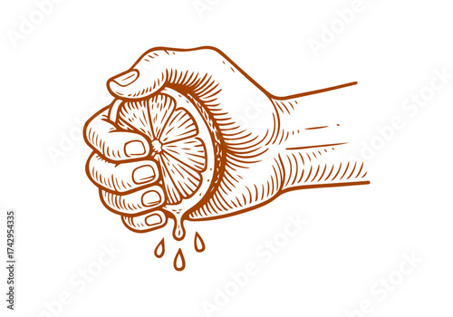Orange hand drawn simple engraved vector illustration
