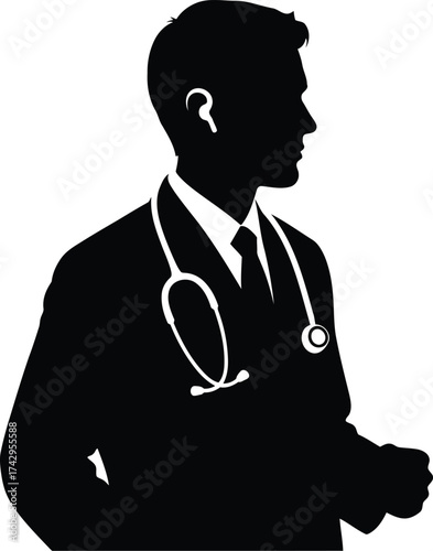 Professional doctor silhouette medical professional healthcare expert stethoscope collar professionalism concept vector