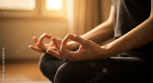 Wallpaper Mural Close up of woman meditating in lotus position with hands in mudra gesture Torontodigital.ca