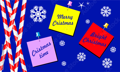 Festive decorations with colorful notes celebrating Christmas and winter cheer