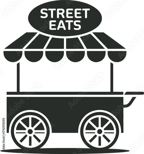 Simple silhouette of a street food cart with street eats sign