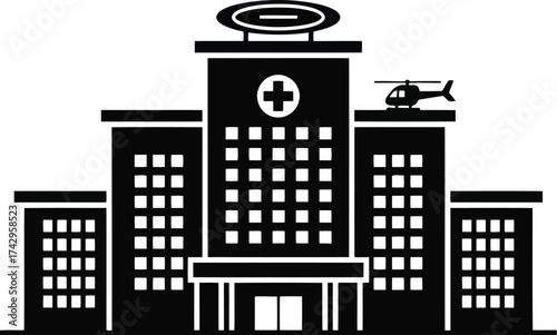 Modern hospital building facade with helipad and helicopter for healthcare services vector