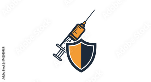 Vaccination Icon A Syringe and Shield Depicting Immunity and Healthcare Protection for Medical Awareness and Prevention