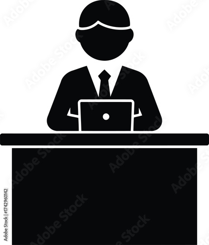 Silhouette businessman working laptop desk office professional business person occupation vector vector