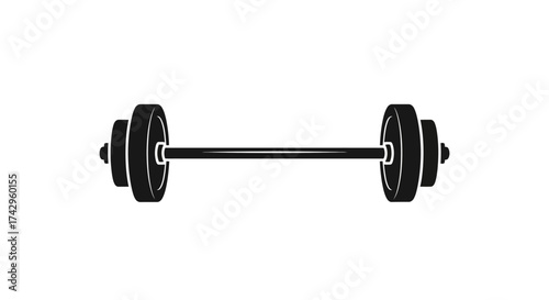 Detailed black and white illustration of a barbell, emphasizing fitness, strength training, and weightlifting, suitable for gym promotions and health-related content