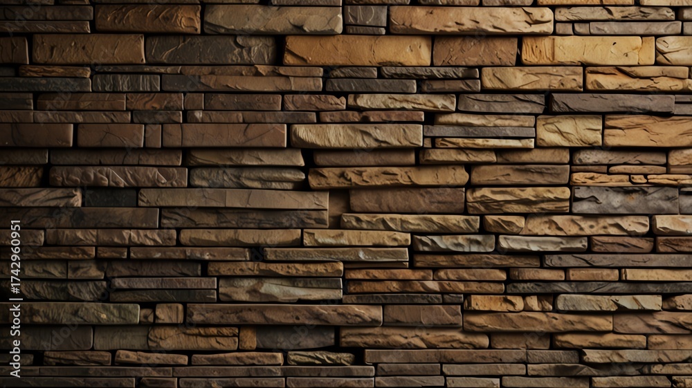 Fototapeta premium Textured stone wall with warm earthy tones.