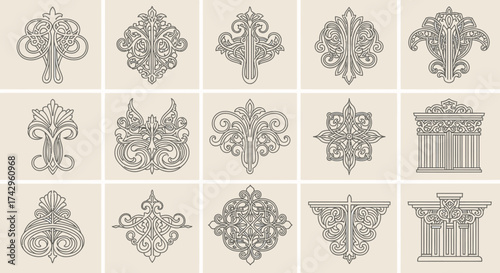 Intricate Ornamental Design Elements A Collection of Exquisite Vintage Decorations, Perfect for Classic Design Projects and Decorative Uses