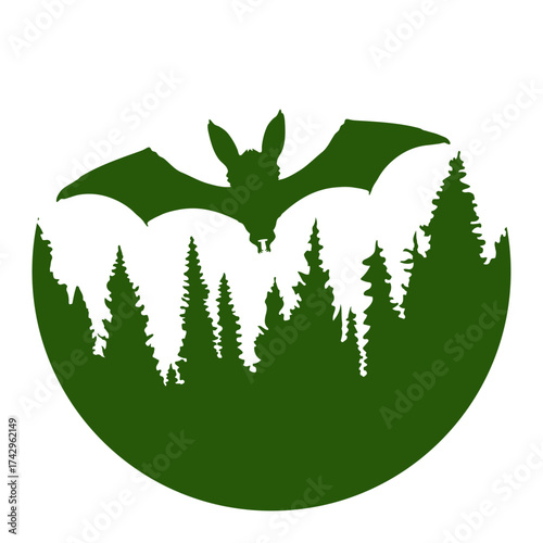 Cool Bat Silhouette Moon Forest Halloween Night Circle