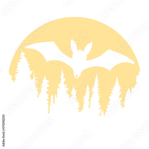 Cool Bat Silhouette Moon Forest Halloween Night Flying