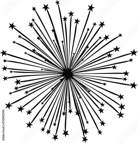 Abstract starburst explosion geometric pattern originating from center radiating outwards in a minimalist line art style vector